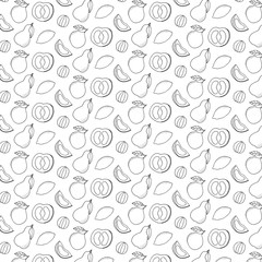 Hand drawn tropical fruits background. Seamless pattern with fruits.