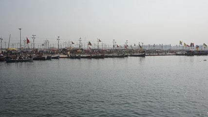 Fototapeta na wymiar boats on Ganga Ghaat Prayagraj up India