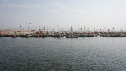 Fototapeta na wymiar boats on Ganga Ghaat Prayagraj up India