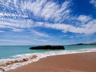 Fototapeta na wymiar Paradise beach in Albufeira city in Portugal with wonderful nature, dunes and beach