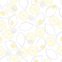 Hand drawn fruits. Lemons. Vector  seamless pattern.