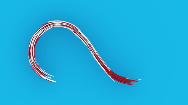 3d rendering of floating red and wite line shapes against blue background. CG loop animation. Modern background, seamless motion design for poster, branding, banner, header with copy space.