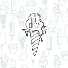 Vector background with  ice cream. Sketch illustration.