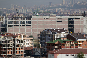 Obraz premium The capital of Turkey the biggest construction made in Ankara. Çankaya, Dikmen and İncek districts are seen in the back.