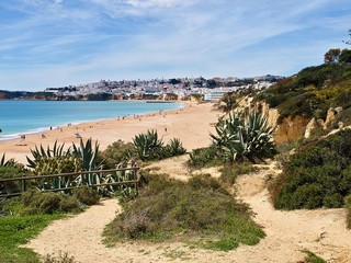 Paradise beach with view on Albufeira city in Portugal