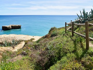 Paradise beach in Albufeira city in Portugal with wonderful nature, dunes and beach