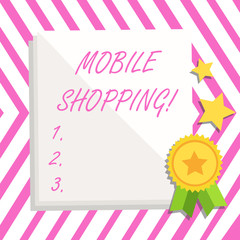 Writing note showing Mobile Shopping. Business concept for Buying Products Online Technological Purchase Wireless Sales