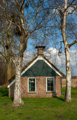 Tiny house at National Park Weerribben Overijssel Netherlands. Moor and peatfields