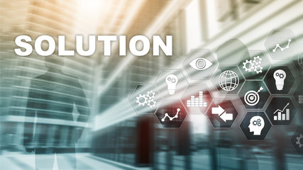 Business solutions, success and strategy concept. Structuring virtual diagram of business process...
