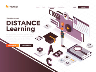 Flat color Modern Isometric Concept Illustration - Distance Learning