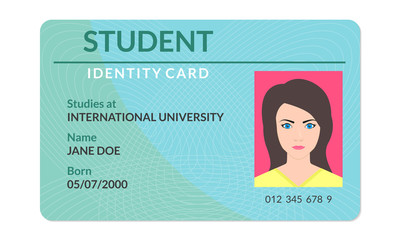 Student id card. University, school, college identity card with photo. Vector illustration.