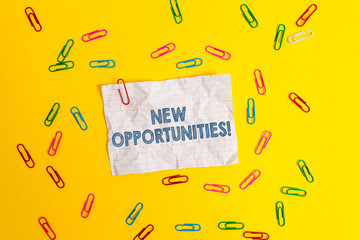 Text sign showing New Opportunities. Business photo showcasing exchange views condition favorable...