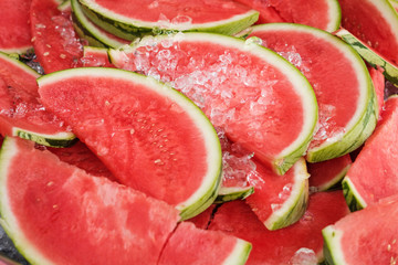 watermelon and ice ,  slices of fresh watermelon  -