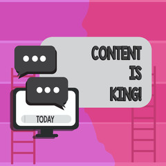 Writing note showing Content Is King. Business concept for Marketing Information Advertising Strategy