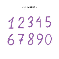 FLATLI. Flat line font. Latin alphabet numbers from 1 to 0. Signs in line flat style. Cute modern capital numbers. Vector trendy flat line figures