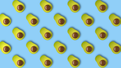 Avocado pattern on blue  background 