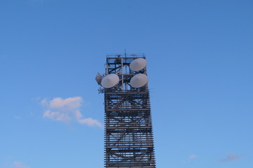 Steel tower antenna broadcast Receive blue sky