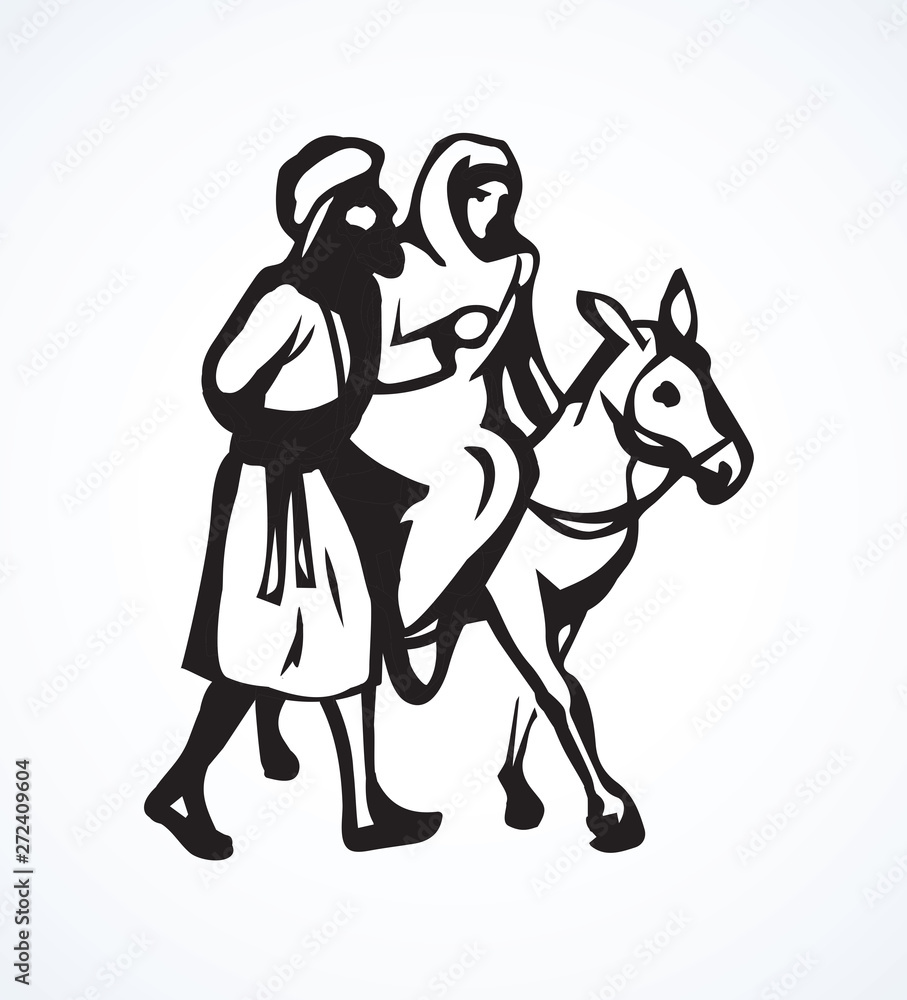 Canvas Prints Joseph and Mary go to Bethlehem. Vector drawing