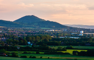 Fototapeta na wymiar View of The Wrekin and part of Telford town.