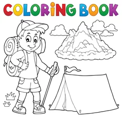Crédence de cuisine en verre imprimé Pour enfants Coloring book hiker boy topic 1