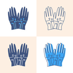 Wired gloves icon set in flat and line style