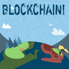 Writing note showing Blockchain. Business concept for Register Log Financial Statement Digital Data Technology Record