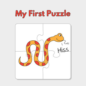 Cartoon Snake Puzzle Template for Children