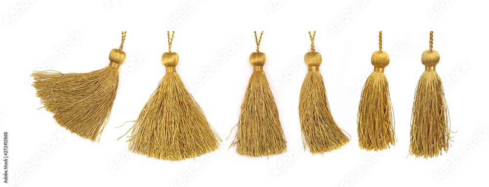 Wall mural Golden silk tassels isolated on white background for creating graphic concepts - Wall murals
