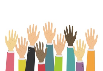 Raise up hands icon. Volunteering, charity, donation, education, business training concept. Volunteer crowd hand.