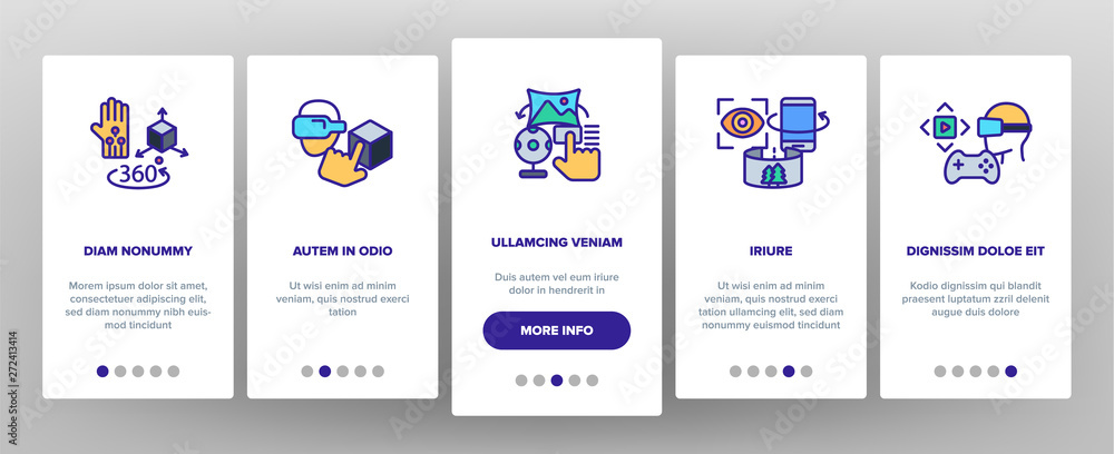 Poster augmented, virtual reality linear vector onboarding mobile app page screen. augmented virtual realit