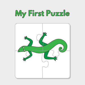 Cartoon Lizard Puzzle Template for Children