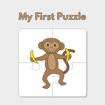 Cartoon Monkey Puzzle Template for Children