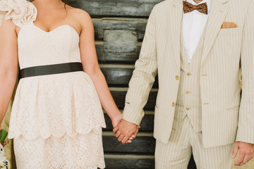 Bride and groom on their  wedding session