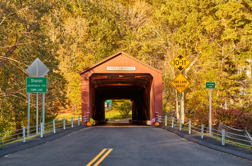 Covered bridge along scenic Route 7 in West Cornwall, Connecticut, USA