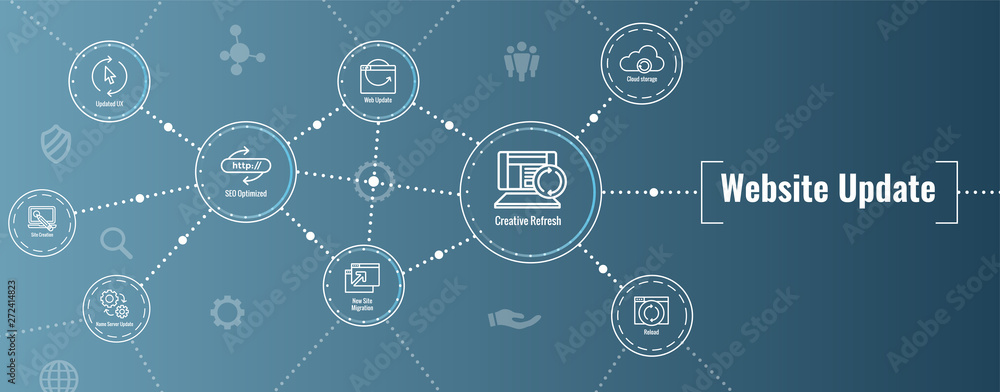 Wall mural website update icon set with web header banner