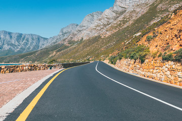 Cape peninsula scenic drive with ocean and mountains view, South Africa