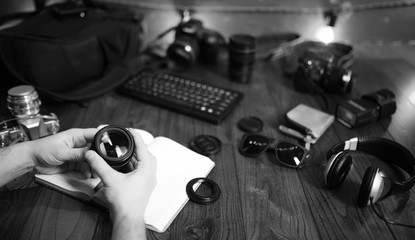 The photographer's desk, digital camera accessories