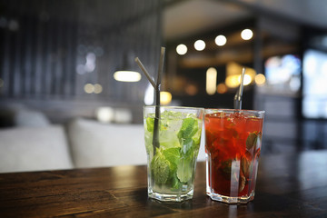 A table in a cafe with objects