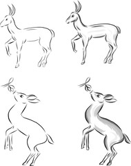 Vector sketch set of gazelle made with black lines and with shadows