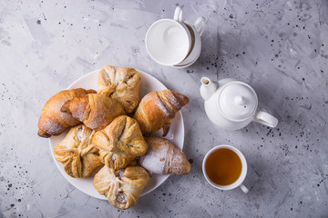 Baking puff pastry with a sweet filling for tea or lunch concept