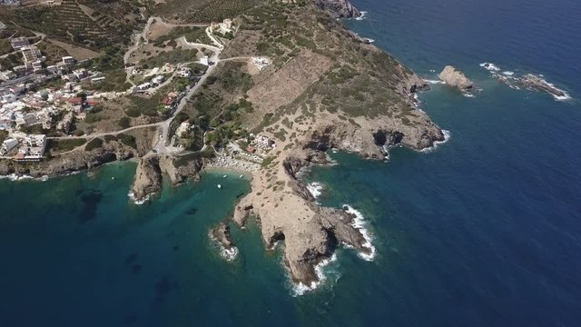 Aerial footage of a small beach in Bali village. Crete, Greece