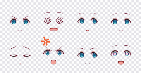 Emotions blue eyes of anime manga girls