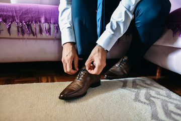 A businessman prepares for a meeting with a client