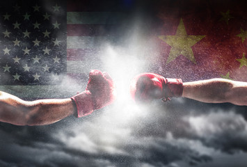 USA vs China. Two boxing gloves punch
