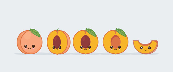 Peach set drawn cute kawaii food faces
