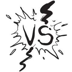 handdrawn doodle vs versus frame with lightning burst illustration concept of confrontation, together, standoff, final fighting