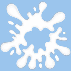 Pouring milk splash on blue background. Texture with milk splash. Vector illustration.
