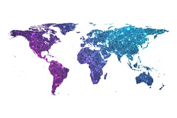 Plexus particle world map vector illustration concept.