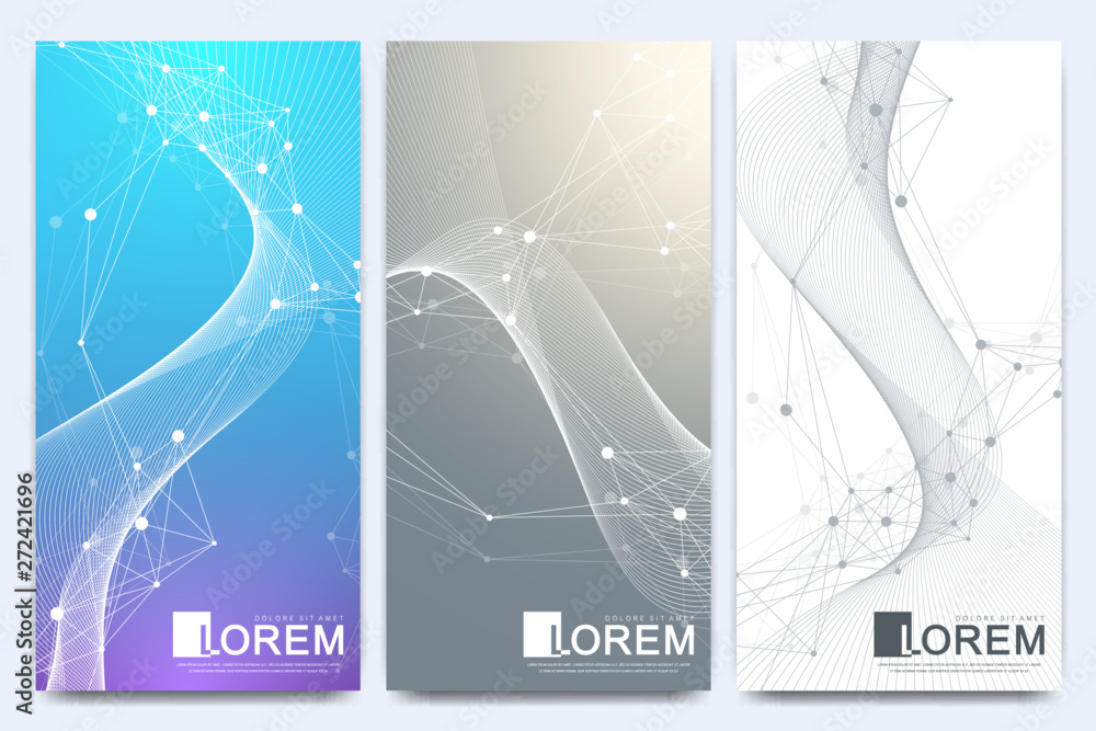 Aufkleber Modern set of vector flyers. Geometric presentation. Molecule and communication background for medicine, science, technology. Scientific cybernetic particle compounds. Lines plexus. Card surface.