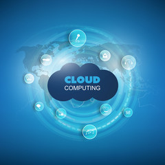 Internet of Things, Cloud Computing Design Concept with Icons - Digital Network Connections, Technology Background 